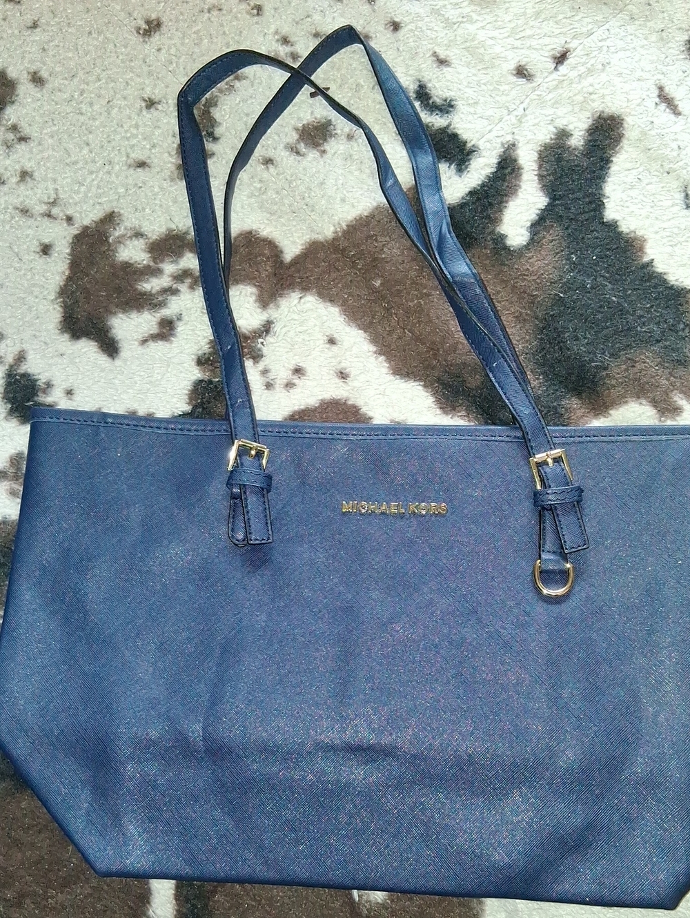 Michael Kors Navy Blue Saffiano Tote with Gold Accents